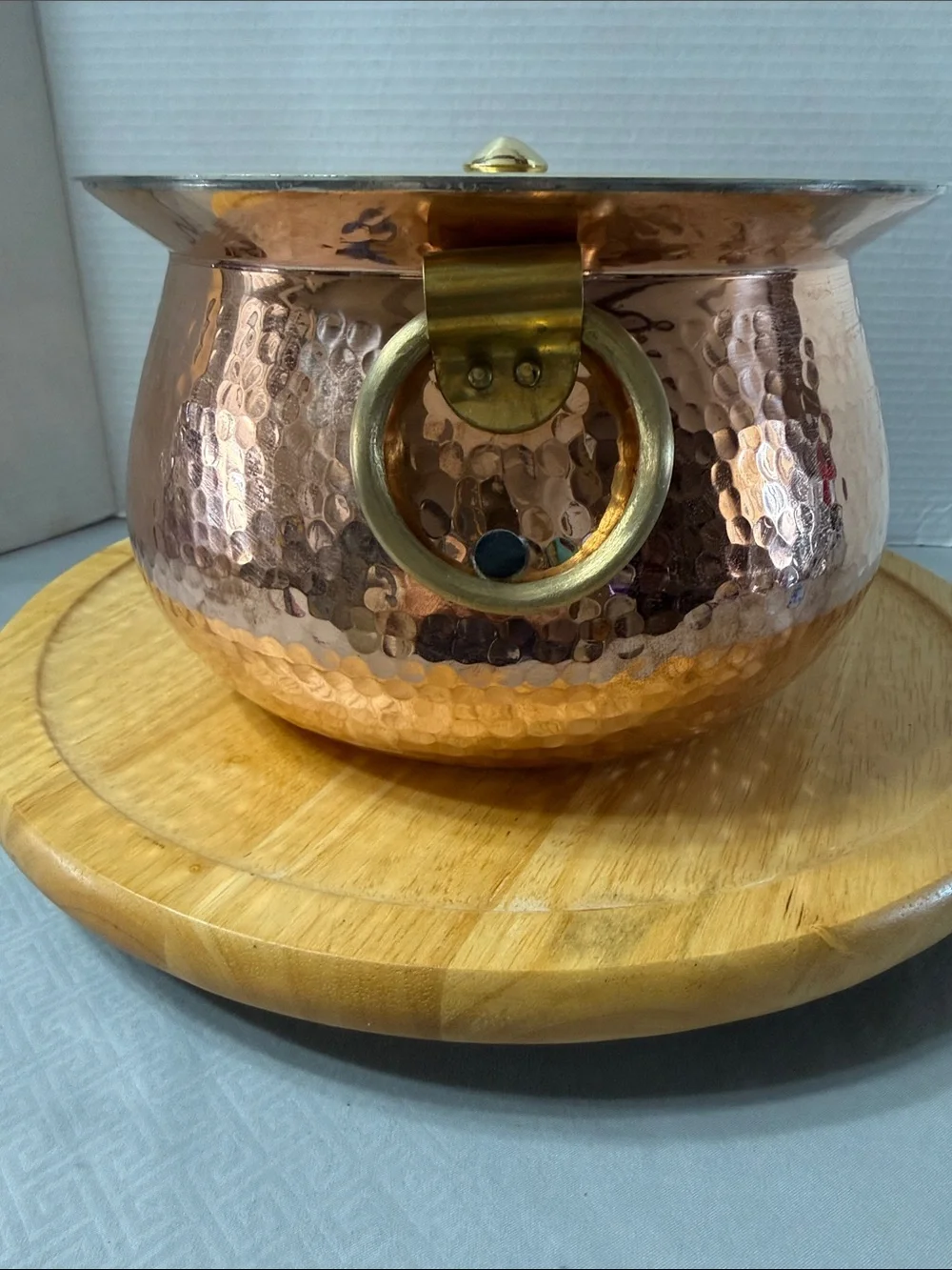 P-Tal Pure Hammered Copper Rose Gold Dutch Oven Cookware Brass Handles and Lid